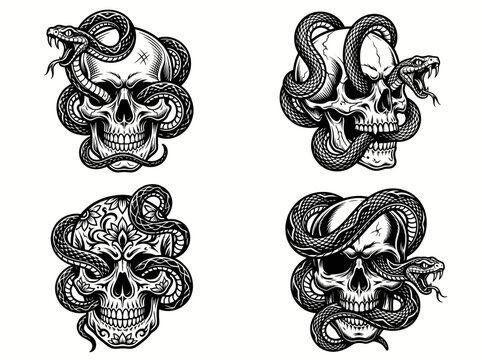 Set of skulls with snakes