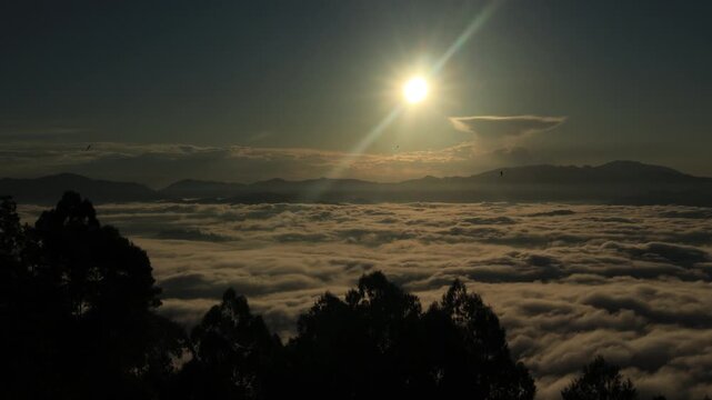 View of the Land above the Clouds (village above the Clouds) Lolai Hills Village and traditional village covered by clouds in the morning before sunrise