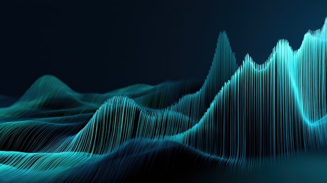 Abstract glowing blue digital landscape with flowing lines and data visualization