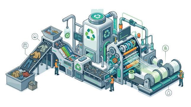 Recycling plant machinery with conveyor system.