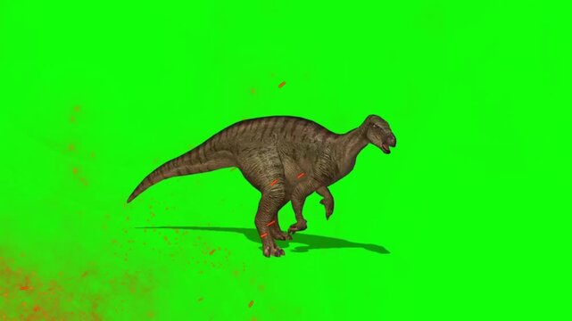 Iguanodon dinosaur walking through a digital space with animated motion captured in a high quality 4k video loop sequence