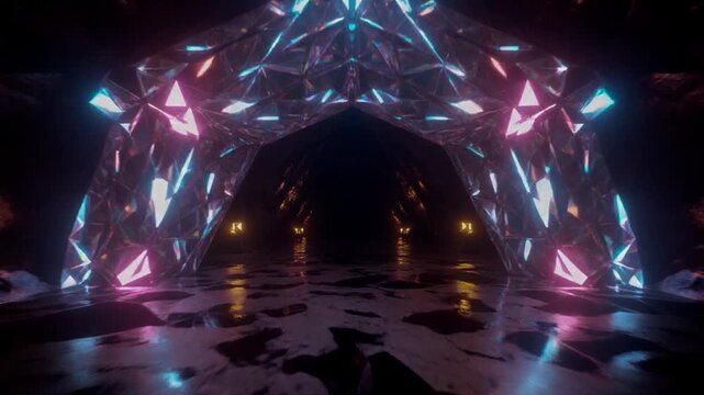 IMAX Macro of Crystal Bridge Formation Inside Glowing Cavern 4K Loop