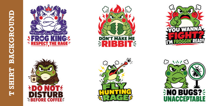 Angry frog collection with funny aggressive expressions and funny quotes for apparel.