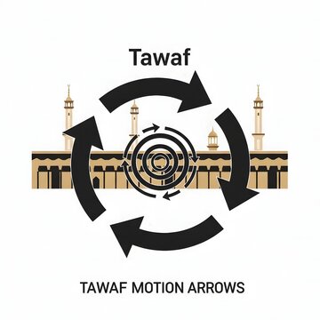 Tawaf Motion Diagram Illustrating Pilgrimage Circles Around Kaaba