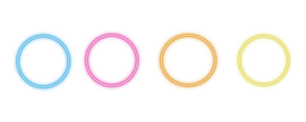 Gradient neon circle frames set. Glowing borders isolated on a dark background. Colorful night banner, vector light effect. Bright illuminated shape. © Arian