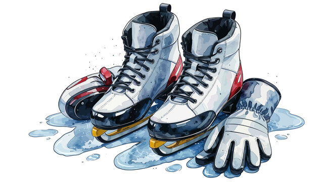 Inline skates and glove on wet surface
