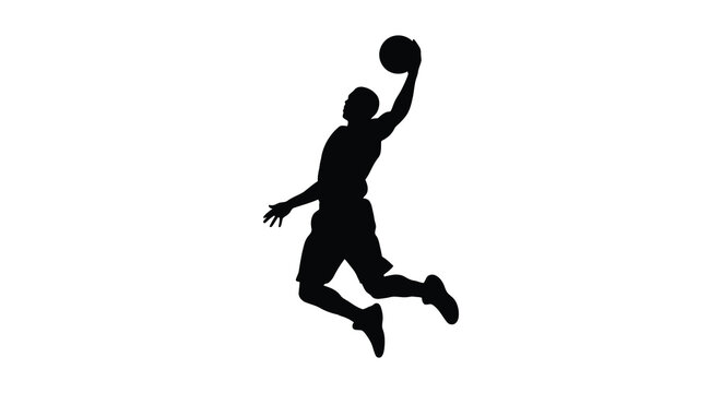 Basketball player dunking in mid air black silhouette