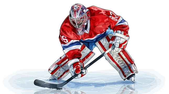 Ice Hockey Goalie in Red Uniform with CCM Equipment