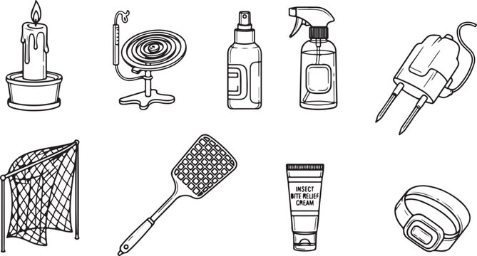 Vector illustration of ancient tools and objects line icons set Vector
