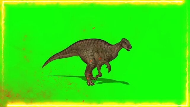 Iguanodon dinosaur walking through a digital space rendered in high definition 4k motion for your creative video production project needs