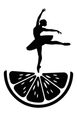 Ballerina silhouette dancing on a citrus slice, elegance, grace, performing art. © Avijit