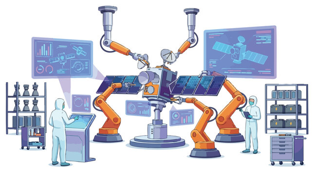 Industrial robotic arm with multiple joints and grippers.