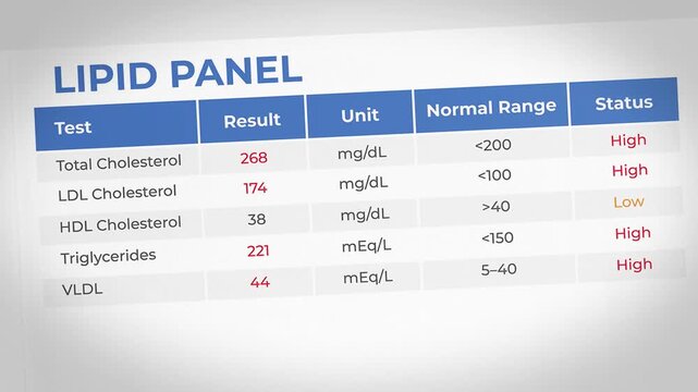 Medical Laboratory Lipid Panel Test Results Display with Data Table