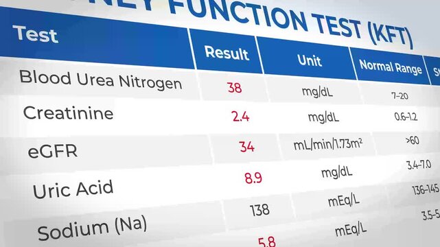Kidney Function Test results on a medical chart