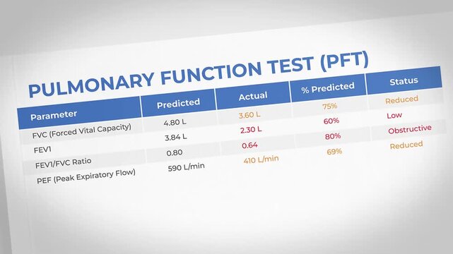 Pulmonary Function Test results on a medical chart, nobody, indoors