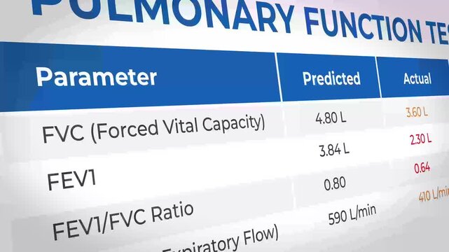 Medical Pulmonary Function Test Display with Data Charts and Graphs in Clinical Setting