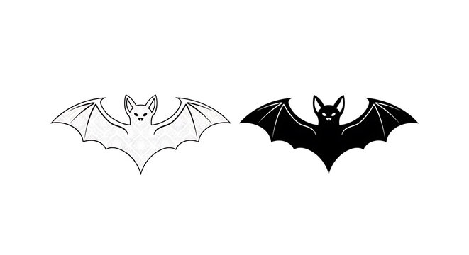 Black and white of stylized bat wings spread wide