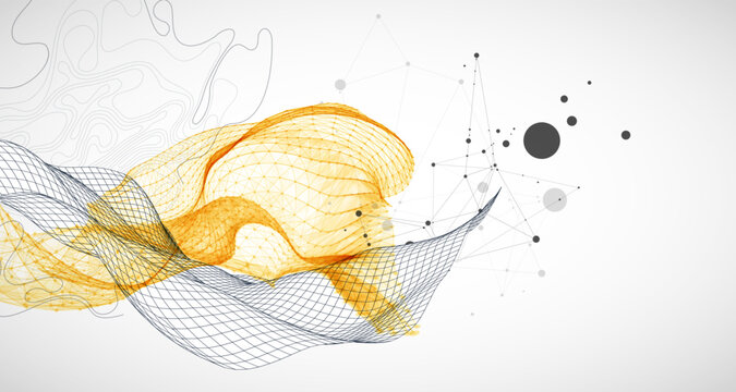 The abstract wave is made in a frame style. Template for science and technology presentation.
