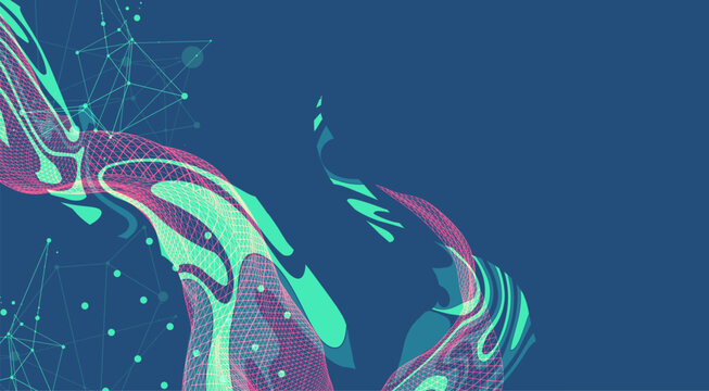 The abstract wave is made in a frame style. Template for science and technology presentation. Vector art.