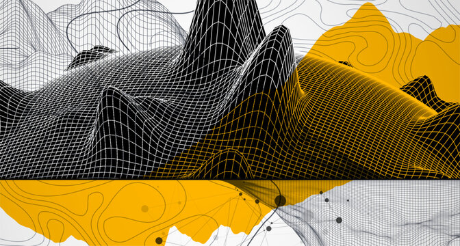 Trendy abstract wireframe background. Mountain art elements. Surface illustration. Vector.
