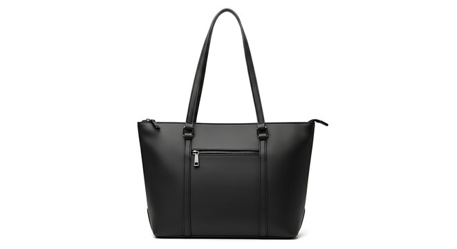 Black leather tote bag with handle and zipper closure