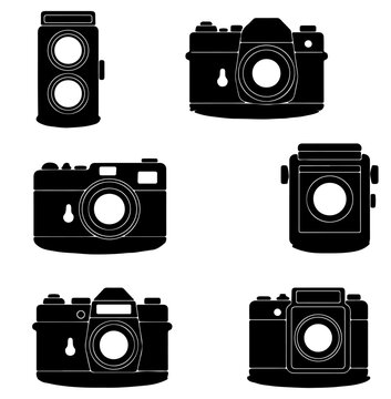 Set of Vintage Retro Camera Silhouettes and Icons for Photography Design Isolated on Transparent Background