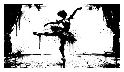 Ballerina performing on theater stage in expressive ink splatter style © UrbanDruid