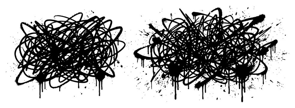 Abstract chaotic tangled scribbles with messy ink drips in expressive graffiti style