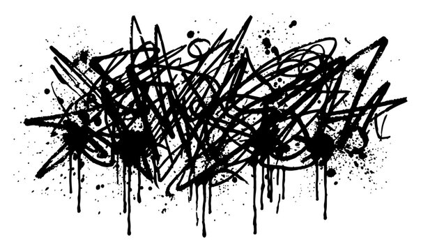 Abstract chaotic scribbles and messy scrawls in graffiti ink drip style