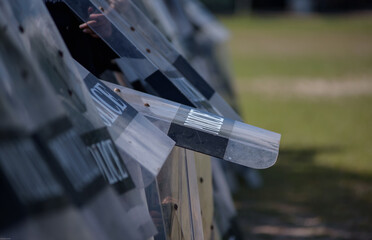 Fototapeta premium Riot police control the crowd practice and review on the grass field.