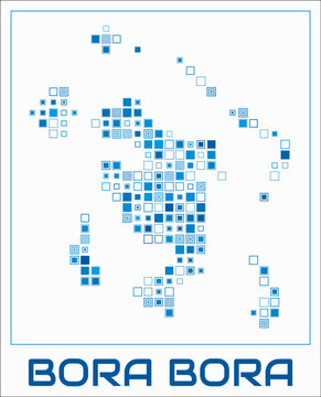 Bora Bora digital style map. Large square dots on white background. Dotted shape of the island. Vector map and title. Awesome vector illustration.