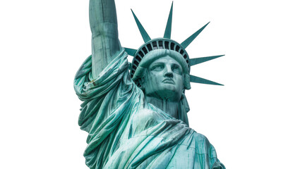 Green patina copper Statue of Liberty head and crown, isolated on transparent background © Corotaev