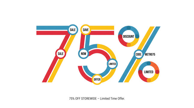 75% Off Storewide, Limited Time Offer, Isolated on Transparent Background
