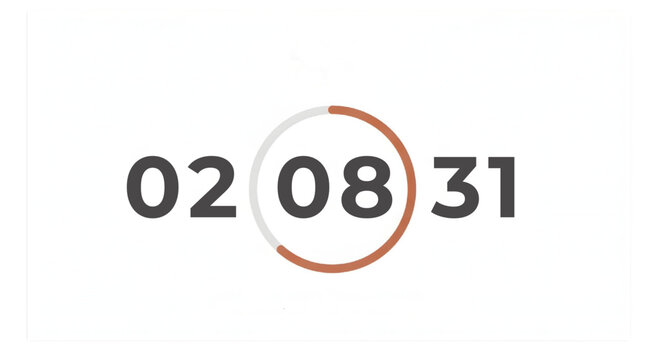 Countdown timer numbers 02 08 31 isolated on transparent background