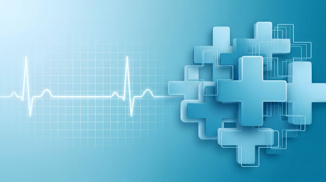 Medical crosses with illuminated life heart pulse trace