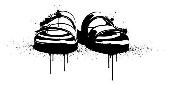 Summer sandals with ink drips and paint spray in grunge graphic style