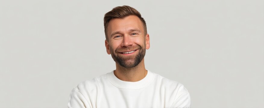 Confident man exuding charisma and positivity with a warm smile