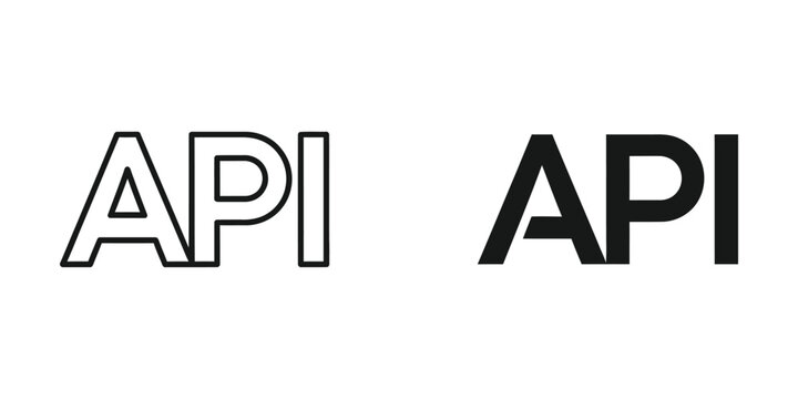 Api text logo design in outline and solid black style for software development and web programming interface elements