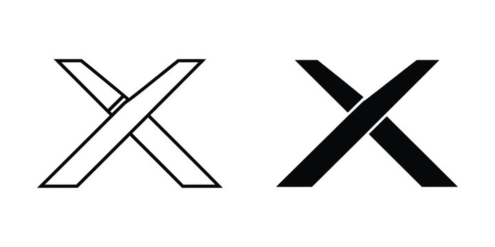 Geometric vector graphics of the letter X symbol in line art and solid silhouette styles presented side by side on a white background for concepts of incorrectness or cancellation