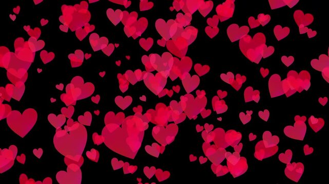 3 Variations of classic red heart particles burst and explosion pop and motion graphic loop animation on black background.