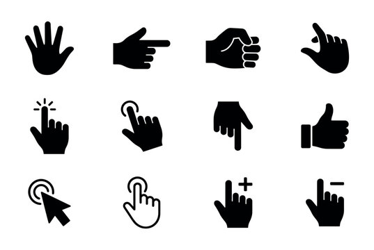Hand gestures icon set. pointer, click, tap, zoom and other symbol collection.