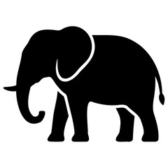 Fototapeta premium A clean and minimalist black silhouette of an elephant standing in side view, rendered in smooth line art style with no background details.