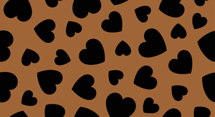 Fototapeta premium Seamless Black Hearts Pattern on Brown Background