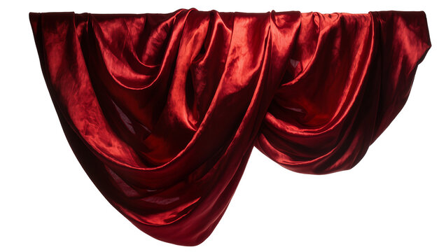 Rich red silk fabric draped elegantly, isolated on transparent background