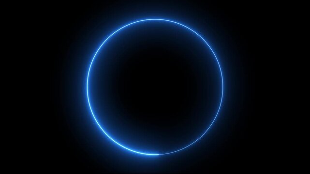 Neon red circular light flickering animation for video overlays. glowing red neon ring flicker effect for futuristic visuals. flickering neon red circle animation on dark background. 4k videos