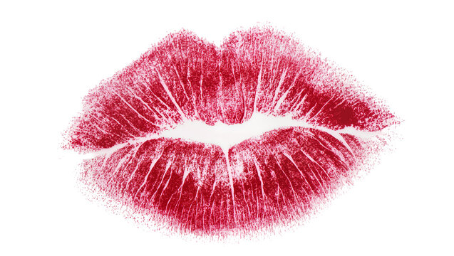Red lipstick kiss mark imprint, isolated on transparent background