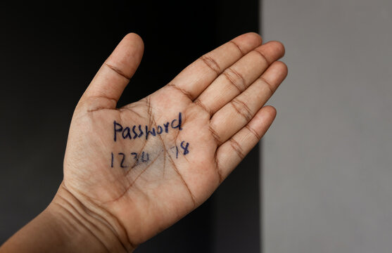 Password written on hand fading away, weak security concept, cybersecurity risk