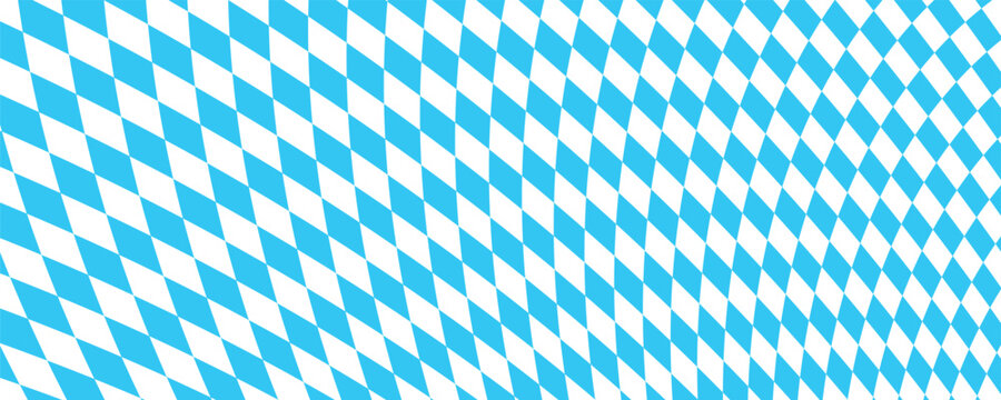 Waved Bavarian flag lozenges seamless pattern. Oktoberfest background with blue and white rhombus. Bavaria traditional vexillological colors. Vector flat illustration.