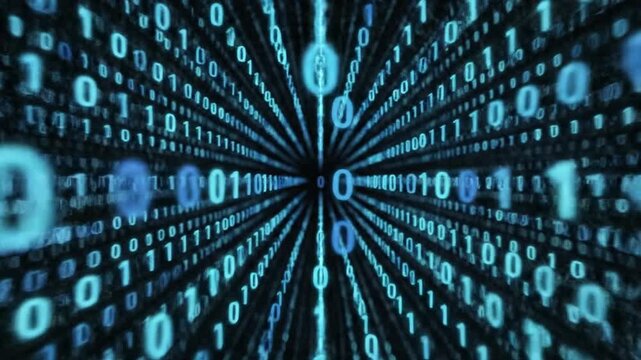 Abstract digital data flow binary code lines in modern technology