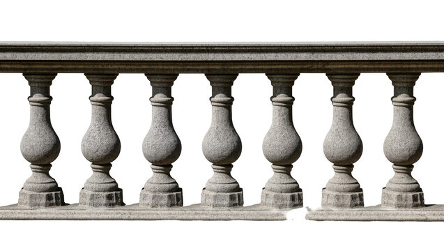 Granite balustrade with ornate balusters, isolated on transparent background
